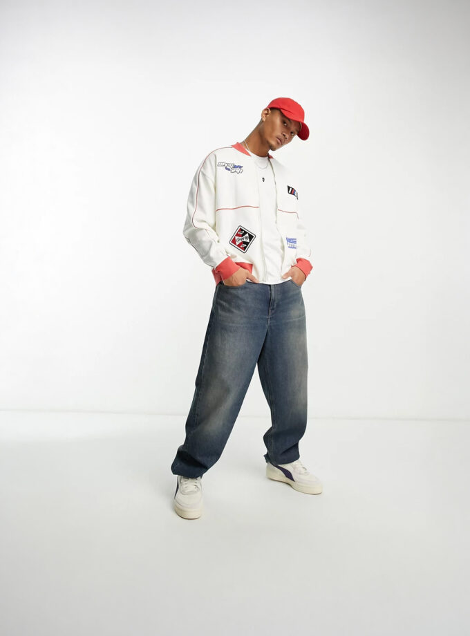ASOS DESIGN oversized jersey track jacket in off white