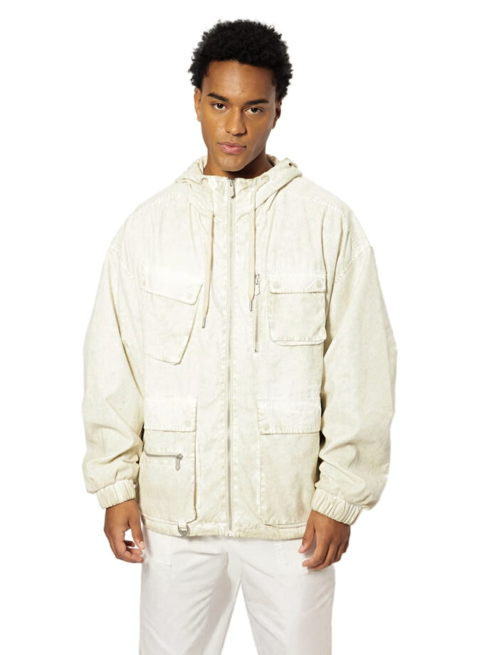 Bershka Lightweight Hooded Jacket - Ecru
