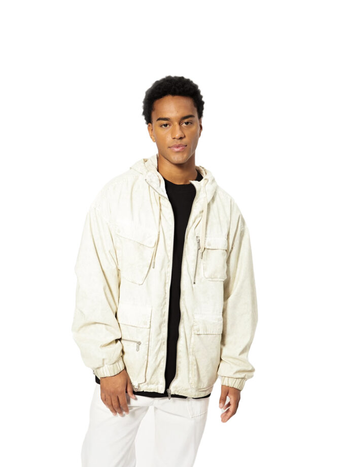 Bershka Lightweight Hooded Jacket - Ecru