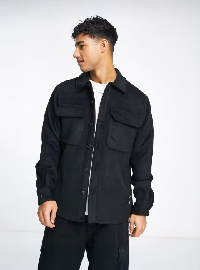Pull&Bear Thick Shirt Jacket – Black – ASOS Exclusive
