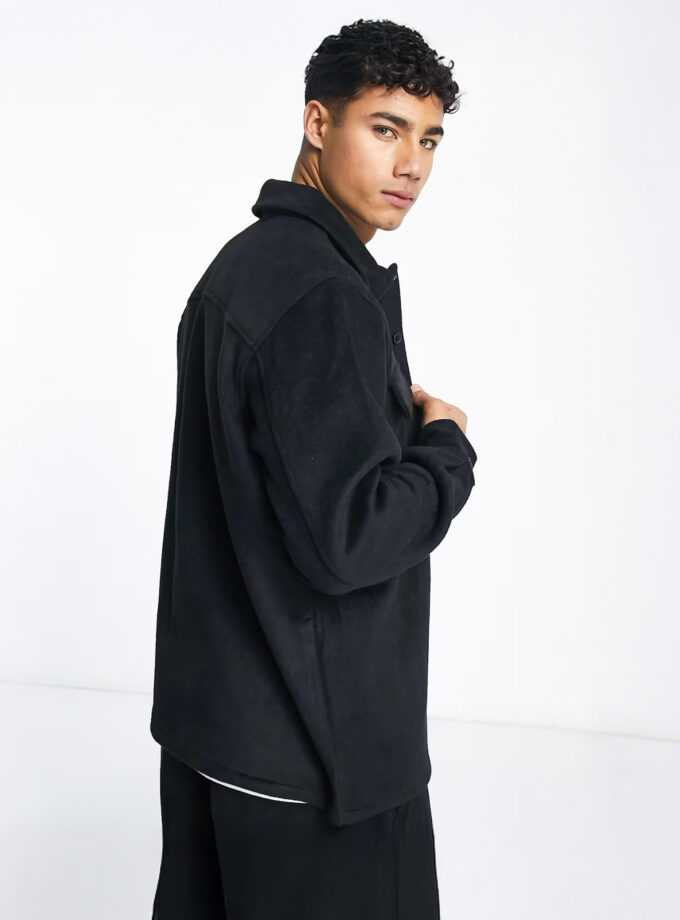 Pull&Bear Thick Shirt Jacket – Black – ASOS Exclusive