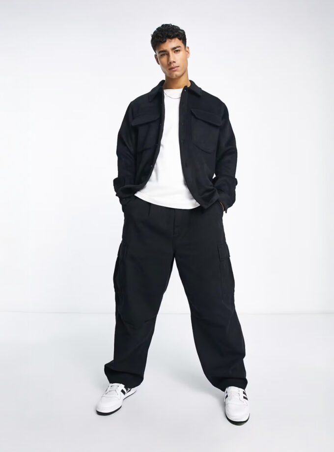 Pull&Bear Thick Shirt Jacket – Black – ASOS Exclusive
