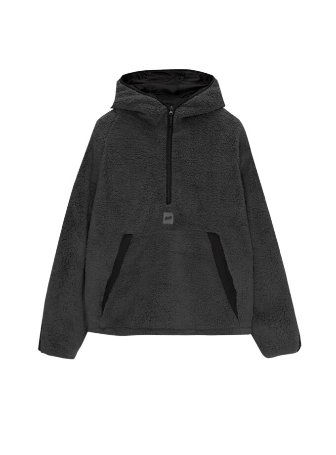 Pull&Bear Sherpa Half-Zip Hoodie – Charcoal