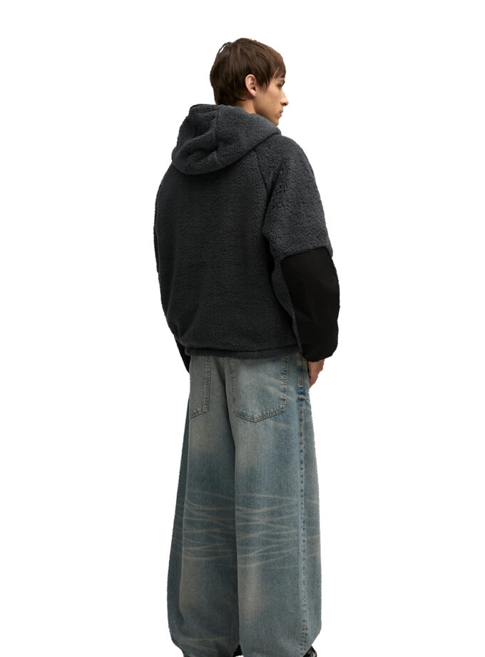 Pull&Bear Sherpa Half-Zip Hoodie – Charcoal
