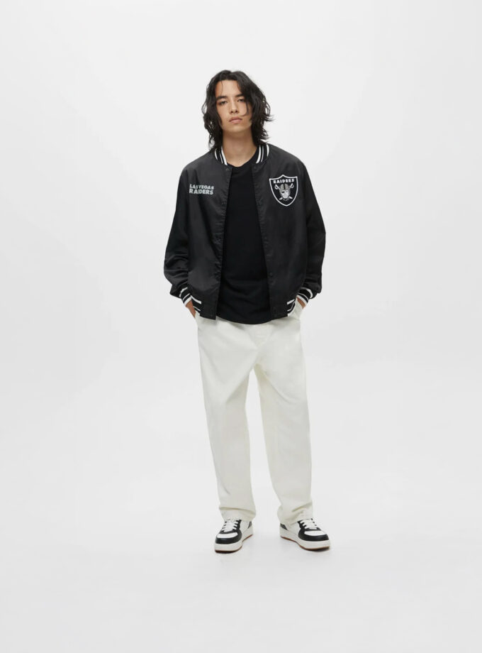 Pull&Bear x NFL Raiders Bomber Jacket – Black