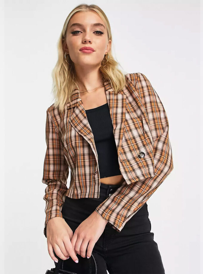 Vero Moda Cropped Plaid Blazer – Autumn Check
