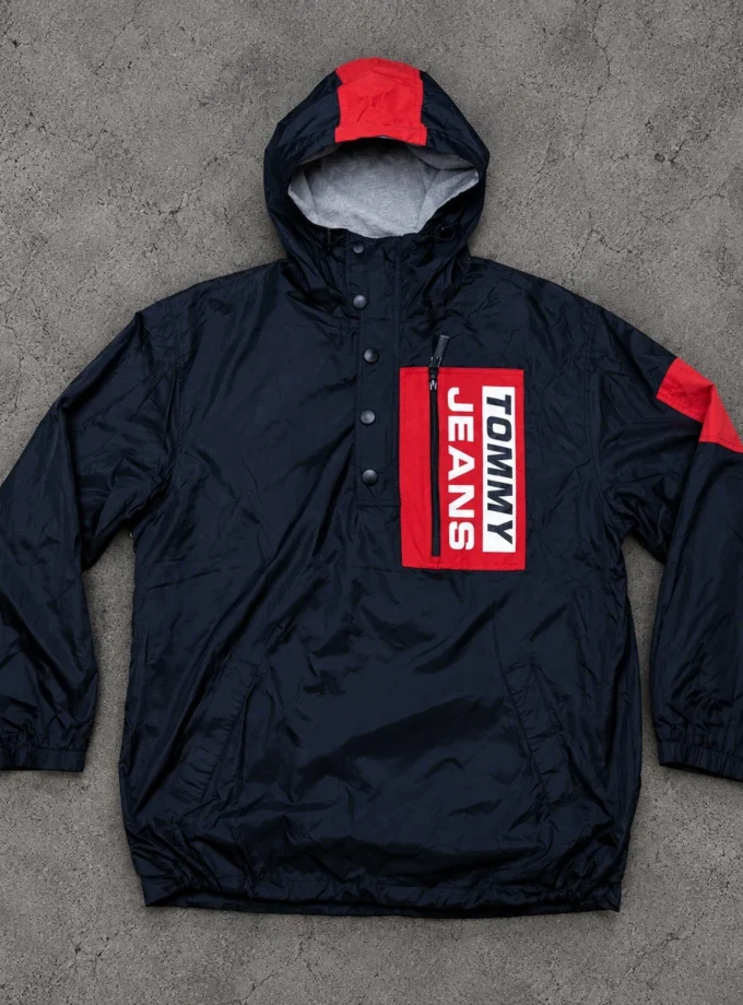 Tommy Jeans 90s anorak windbreaker navy and red