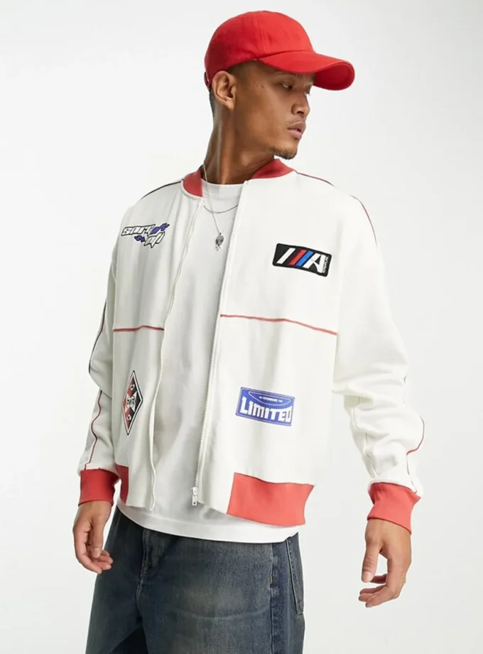 ASOS DESIGN oversized jersey track jacket in off white
