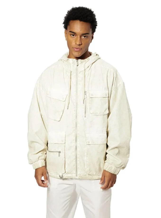 Bershka ecru lightweight hooded jacket