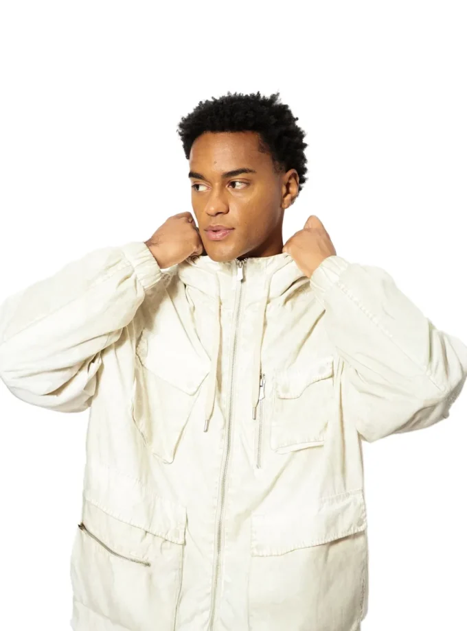 Bershka – Lightweight Hooded Utility Jacket Ecru
