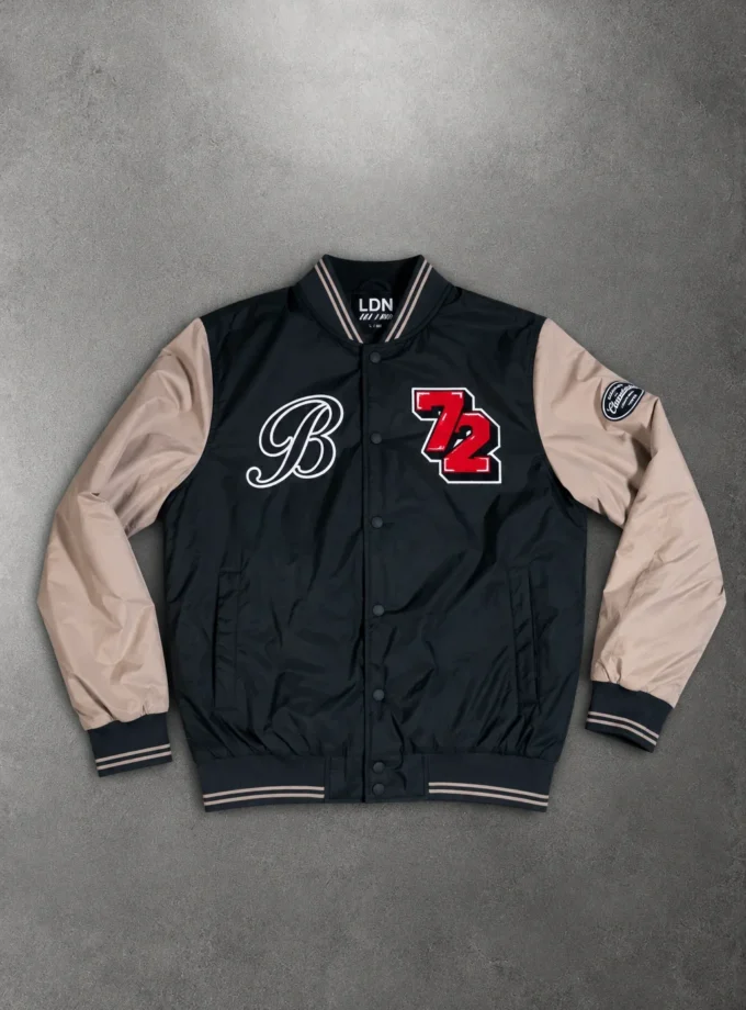 Brave Soul black and beige varsity bomber jacket size L
