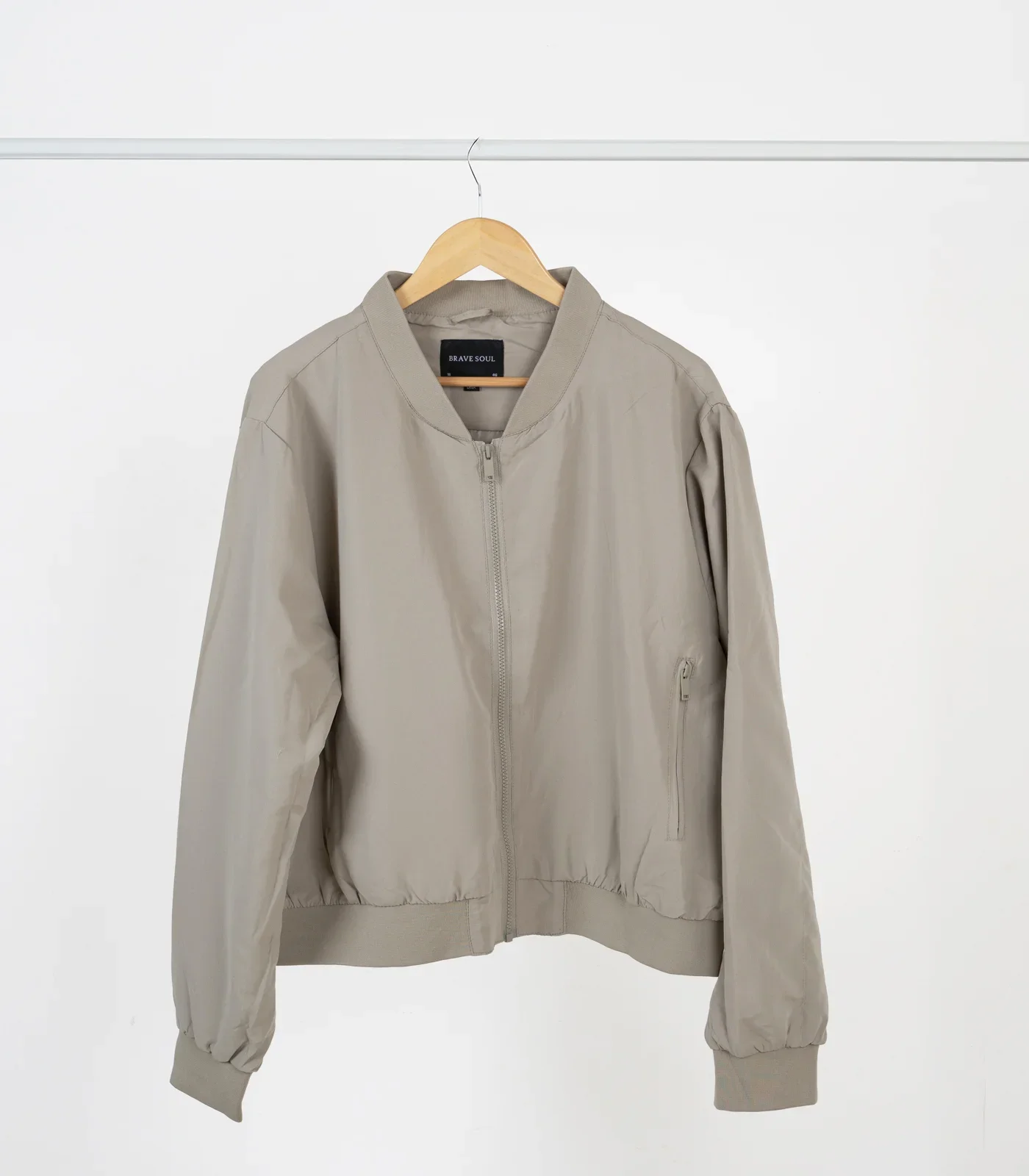 Brave Soul – Beige Lightweight Bomber Jacket - Image 2