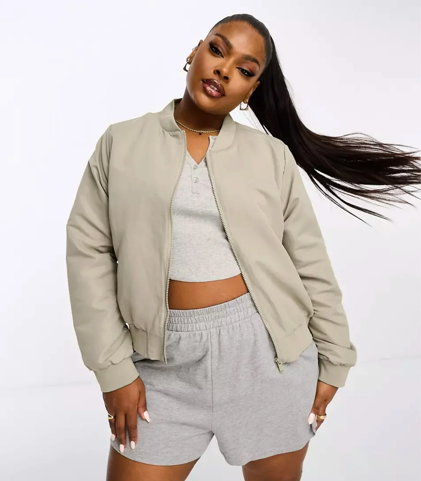 Brave Soul beige lightweight bomber jacket size XL