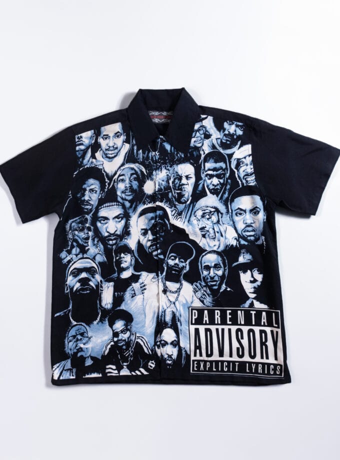 Hip-Hop Legends Graphic Button-Up Shirt – Black