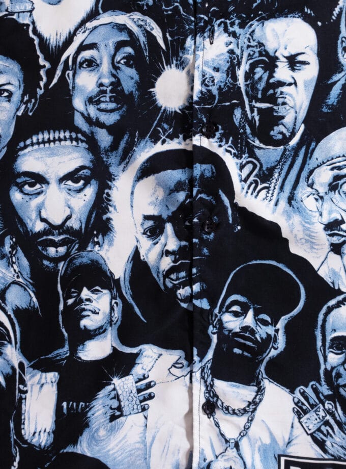 Hip-Hop Legends Graphic Button-Up Shirt – Black