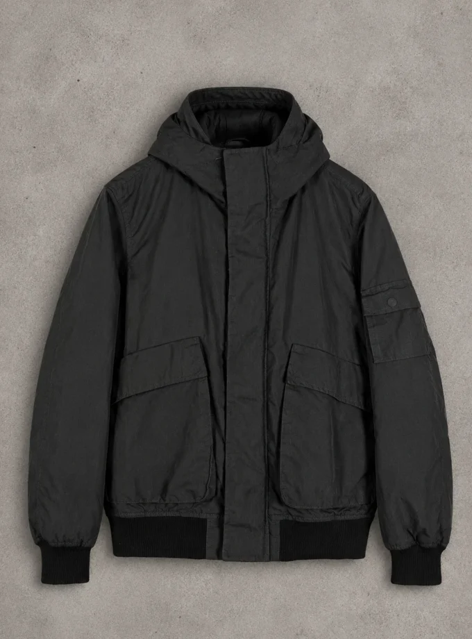 H&M L.O.G.G. black hooded bomber jacket size L