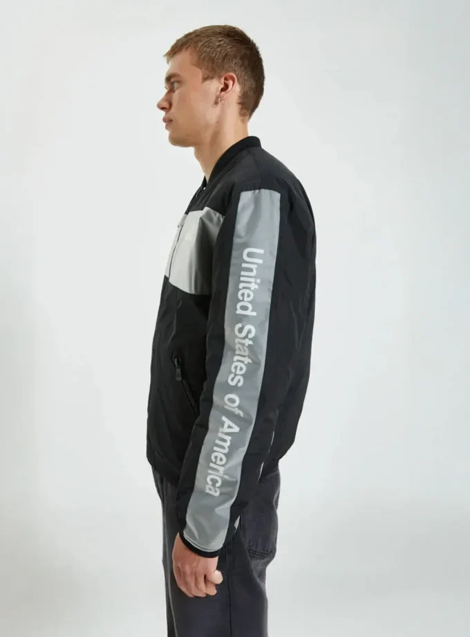 Pull&Bear NASA – Black & Grey Graphic Bomber Jacket