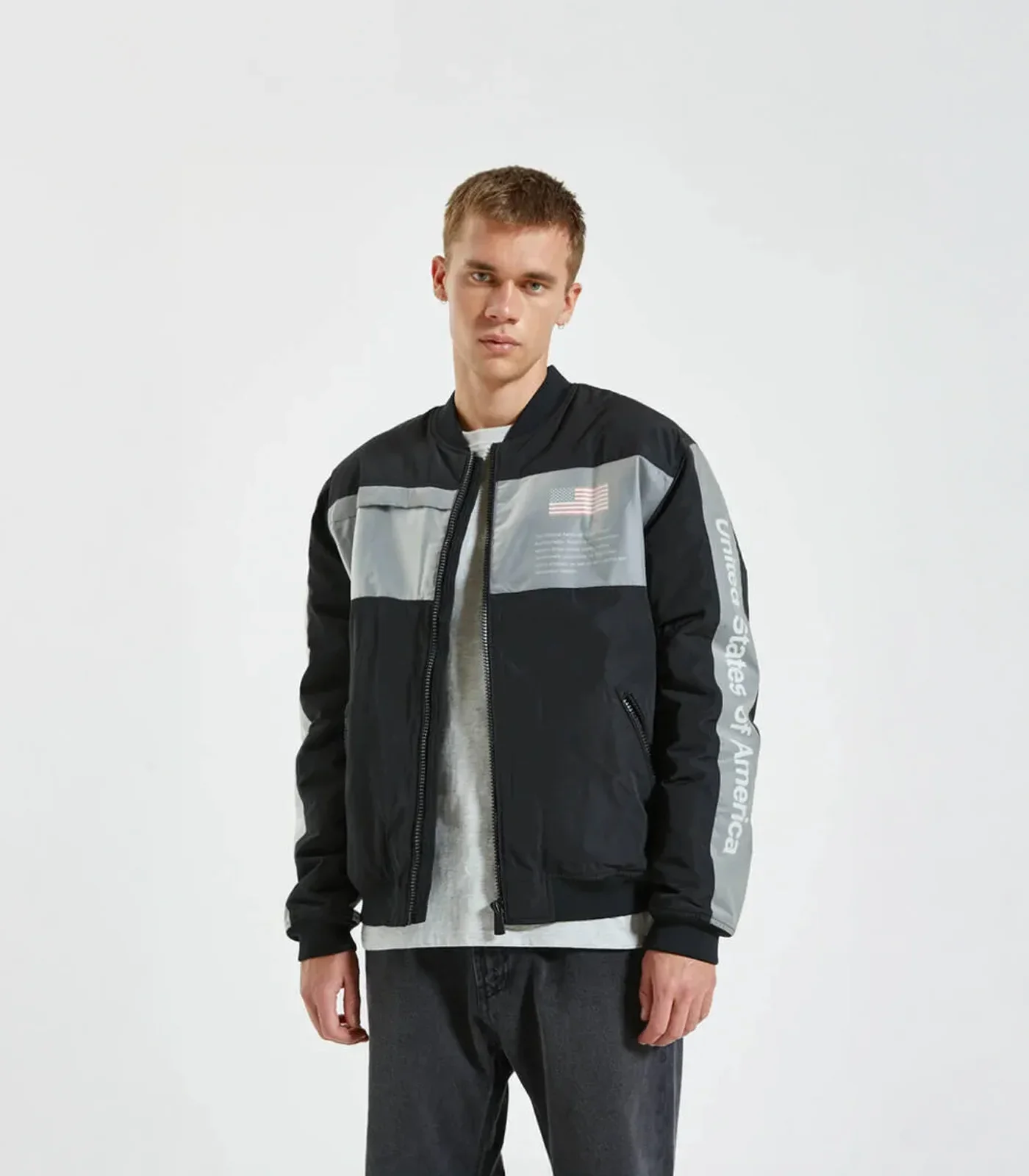 Pull&Bear NASA black grey bomber jacket size XL