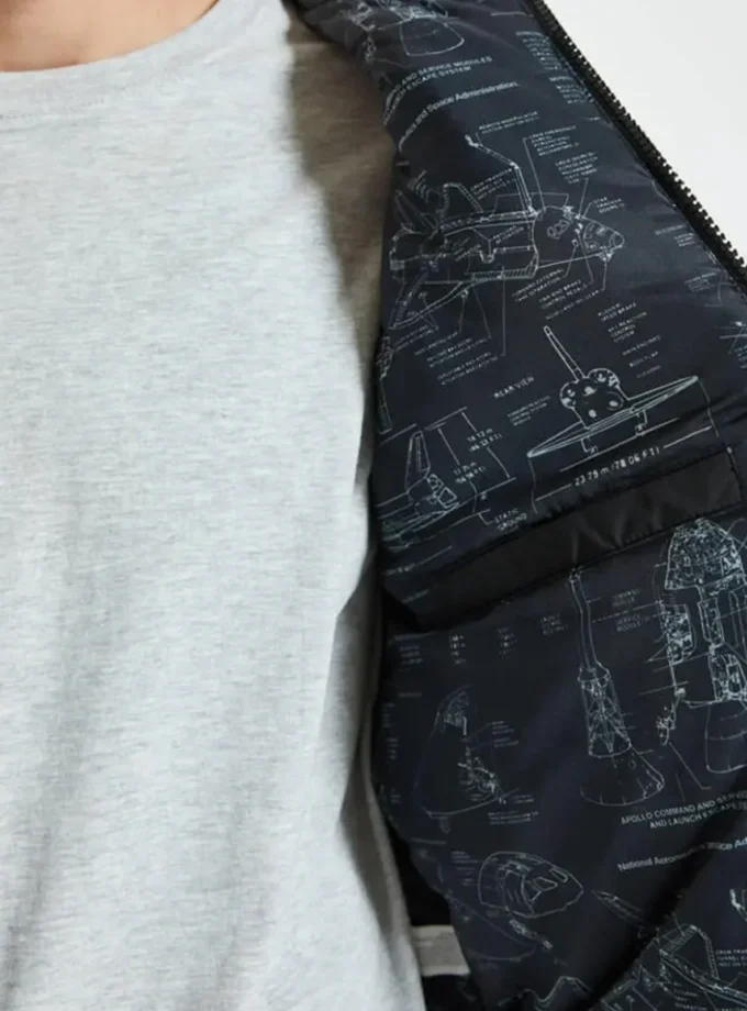 Pull&Bear NASA – Black & Grey Graphic Bomber Jacket