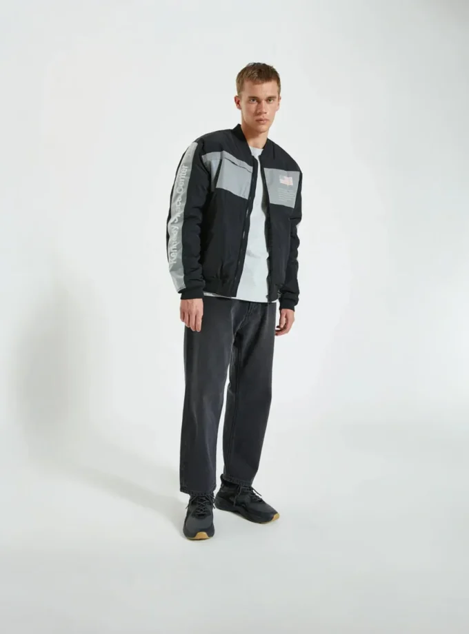 Pull&Bear NASA – Black & Grey Graphic Bomber Jacket