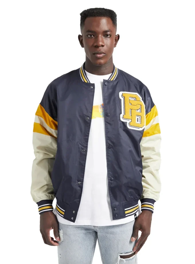 Pull&Bear navy yellow cream varsity bomber jacket size L