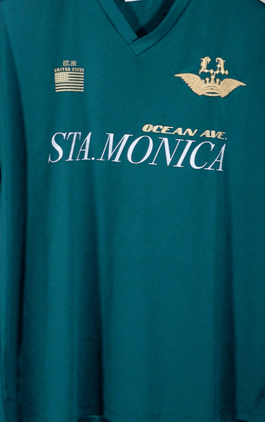 Bershka - Santa Monica Ocean Ave Green V-Neck T-Shirt
