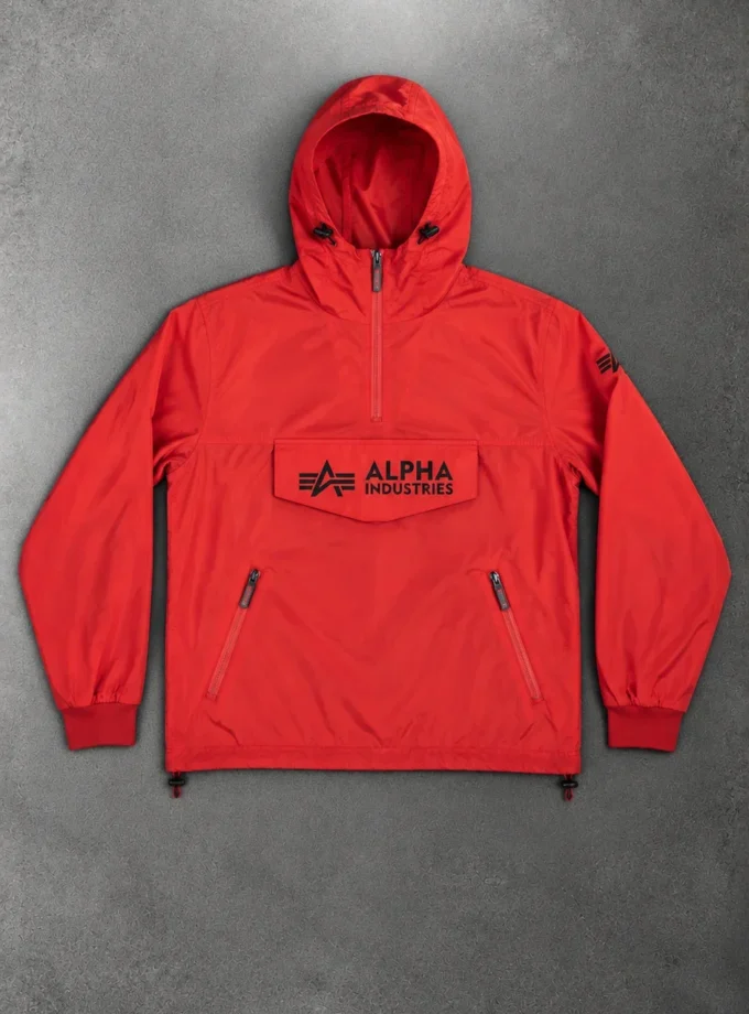 Alpha Industries red hooded anorak jacket size L XL