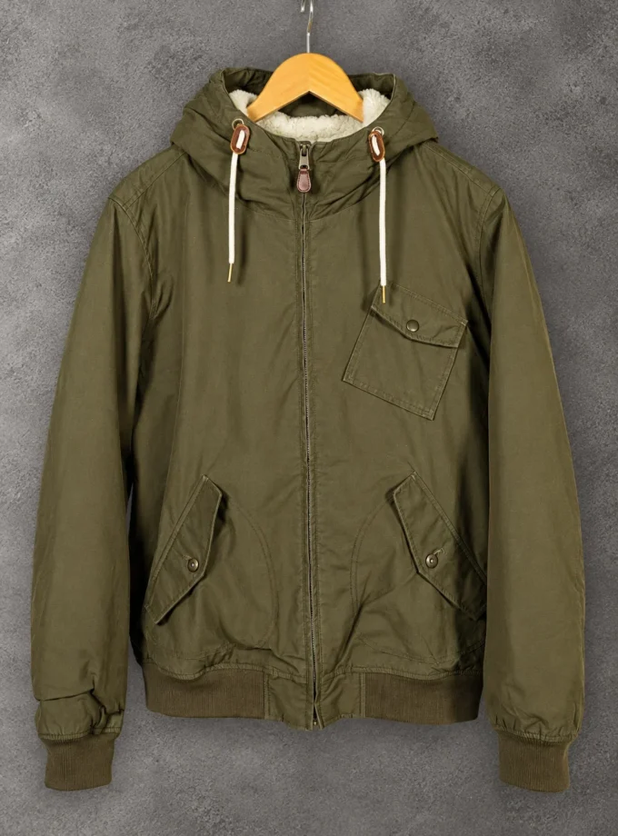 Celio olive green hooded jacket with sherpa lining size XL