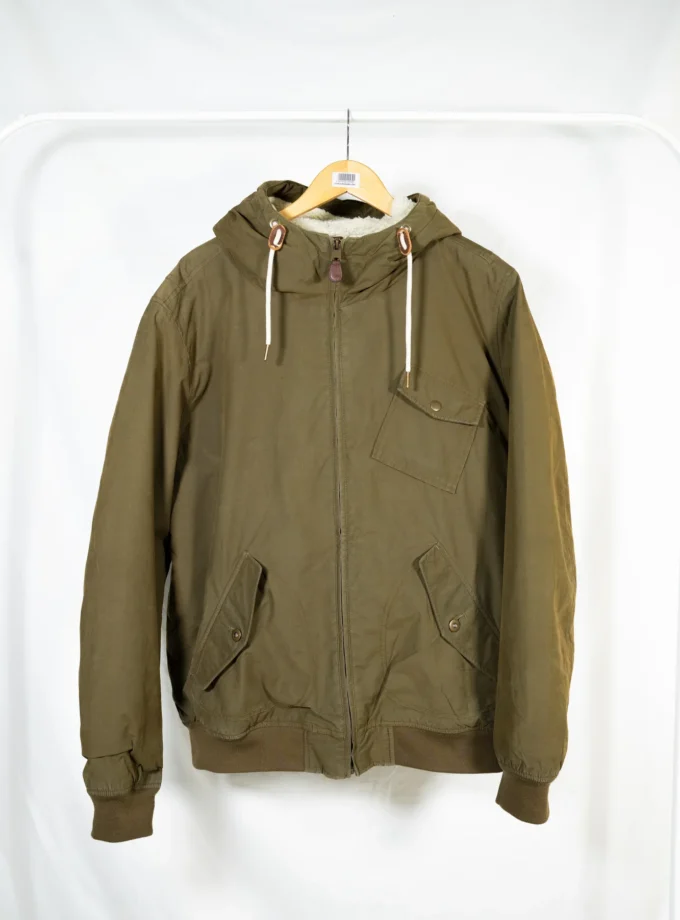 Celio – Olive Green Hooded Jacket with Sherpa Lining