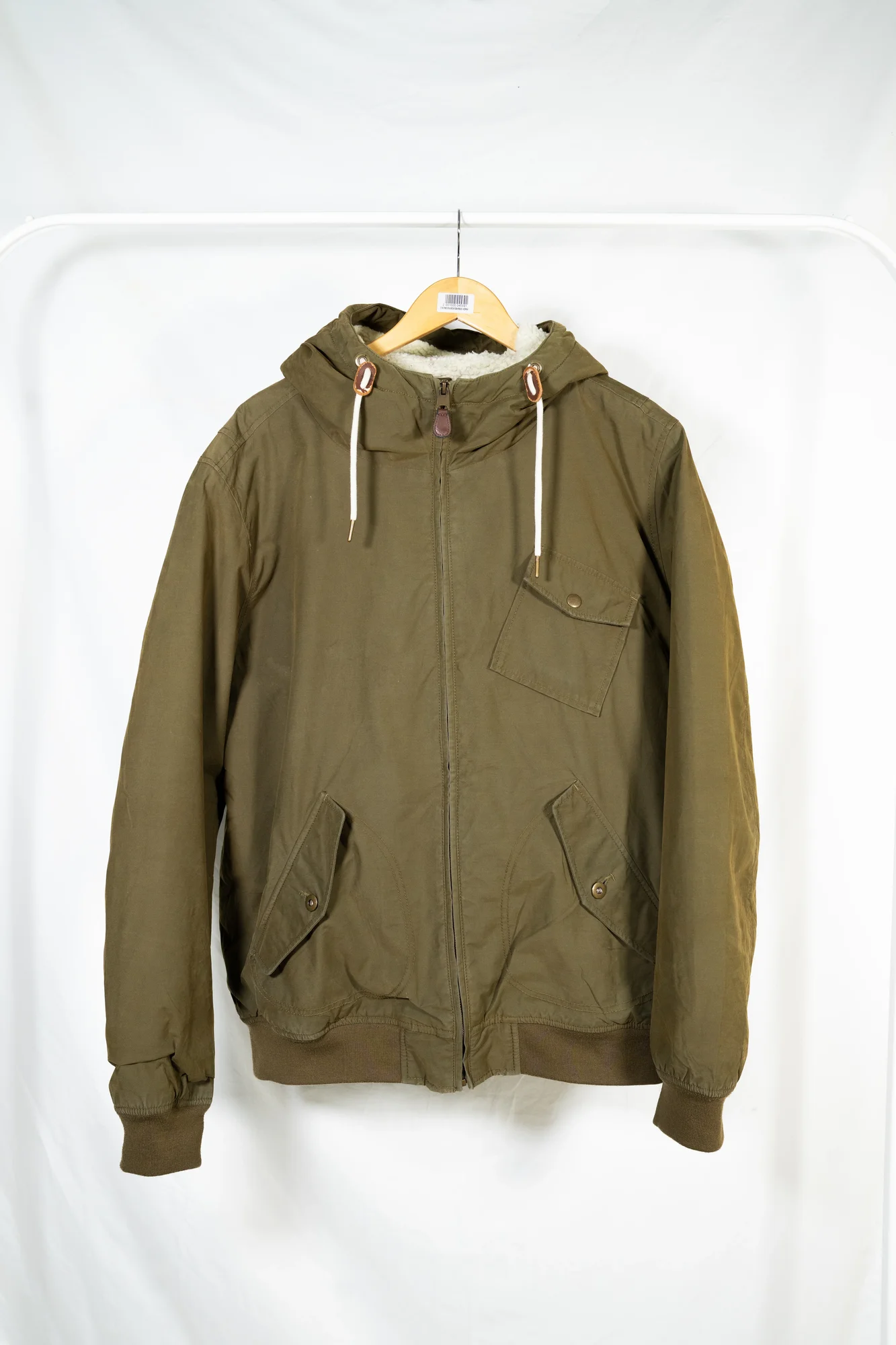 Celio – Olive Green Hooded Jacket with Sherpa Lining - Image 10