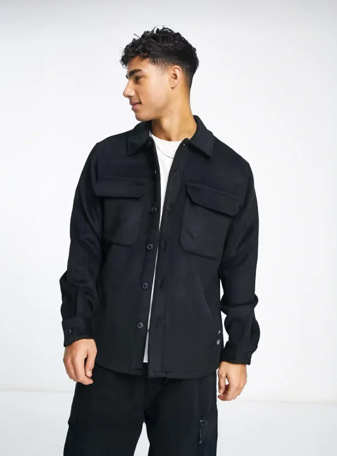 Pull&Bear heavyweight black overshirt ASOS Exclusive size M