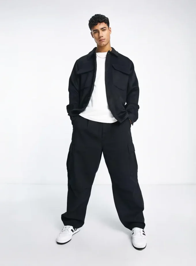 Pull&Bear – Heavyweight Overshirt Jacket Black – ASOS Exclusive