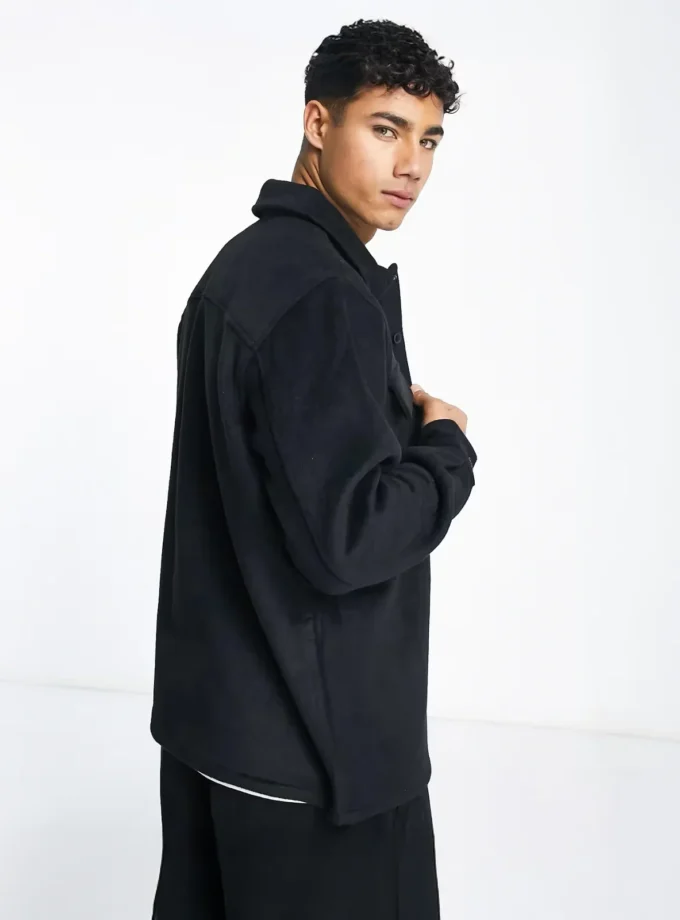 Pull&Bear – Heavyweight Overshirt Jacket Black – ASOS Exclusive