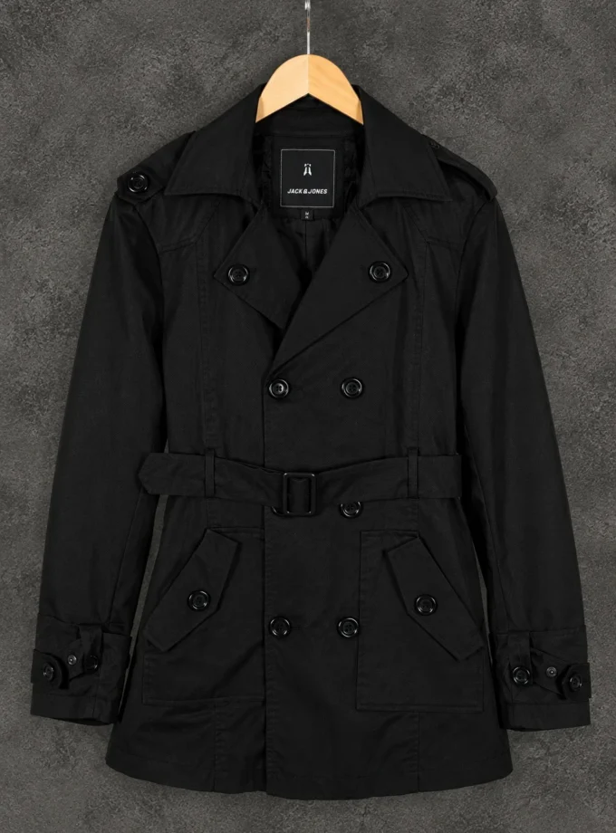 Jack & Jones black double-breasted trench coat size M