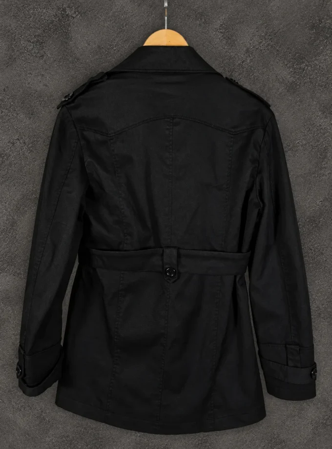 Jack & Jones – Black Double-Breasted Trench Coat with Belt