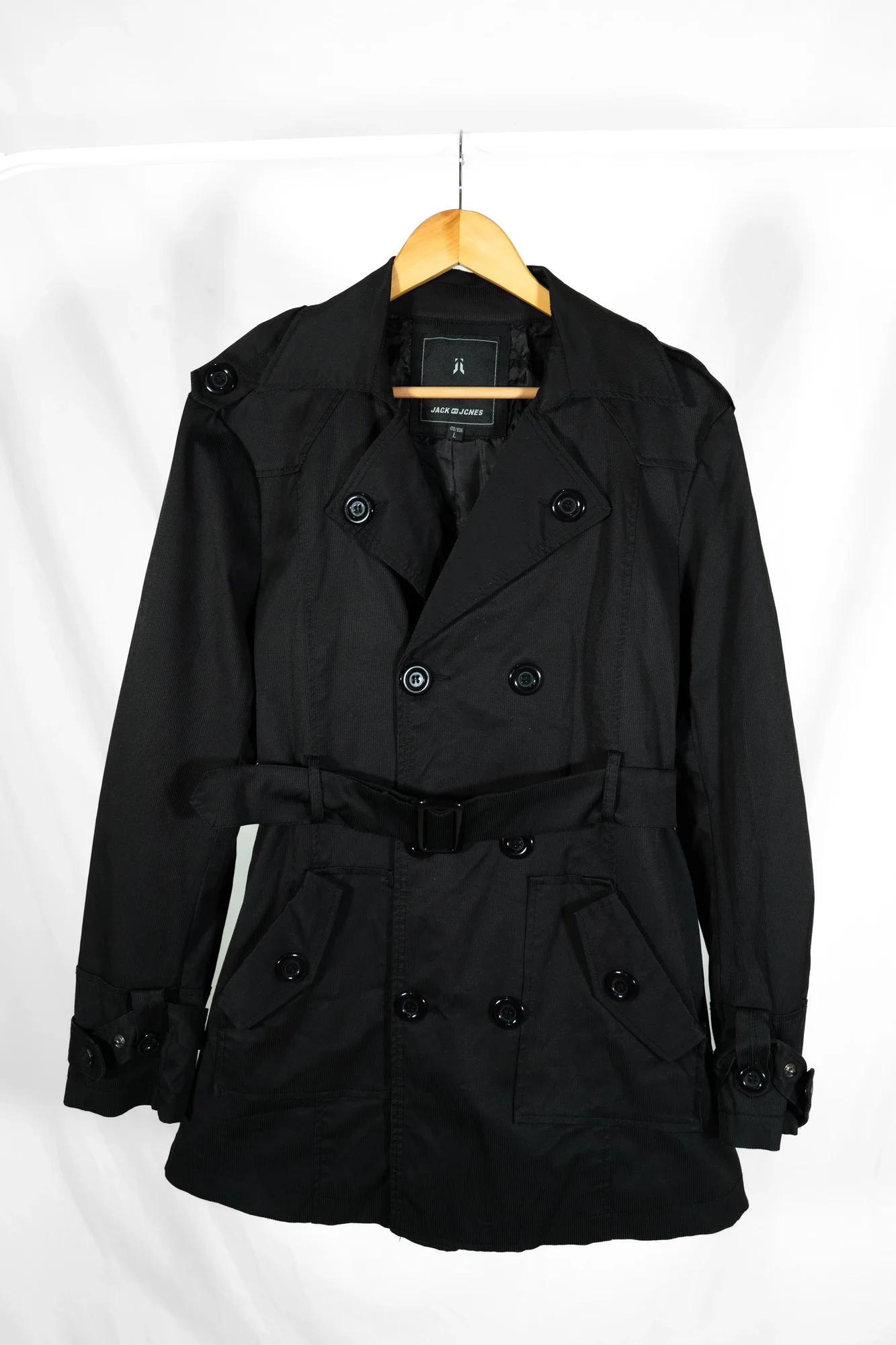 Jack & Jones – Black Double-Breasted Trench Coat with Belt - Image 6