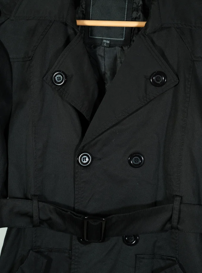 Jack & Jones – Black Double-Breasted Trench Coat with Belt