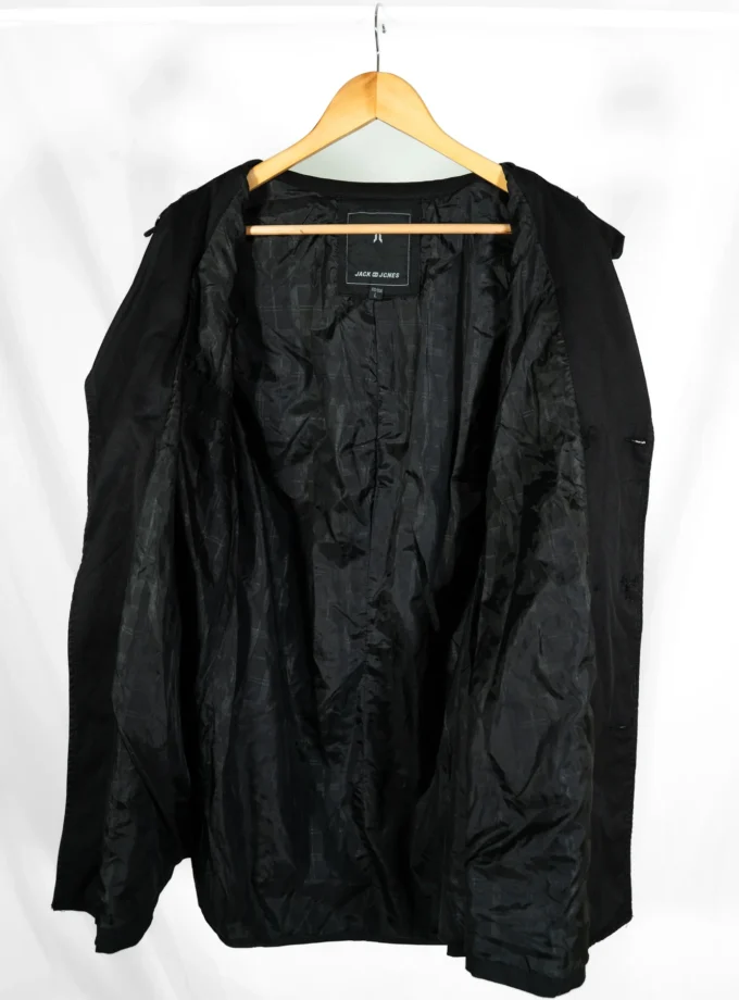Jack & Jones – Black Double-Breasted Trench Coat with Belt