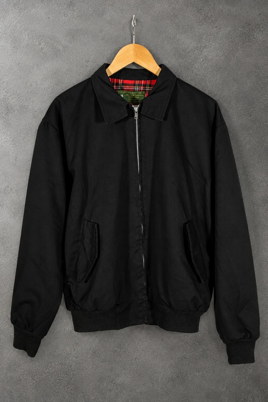 Knightsbridge Outfitters black jacket with red tartan lining size L