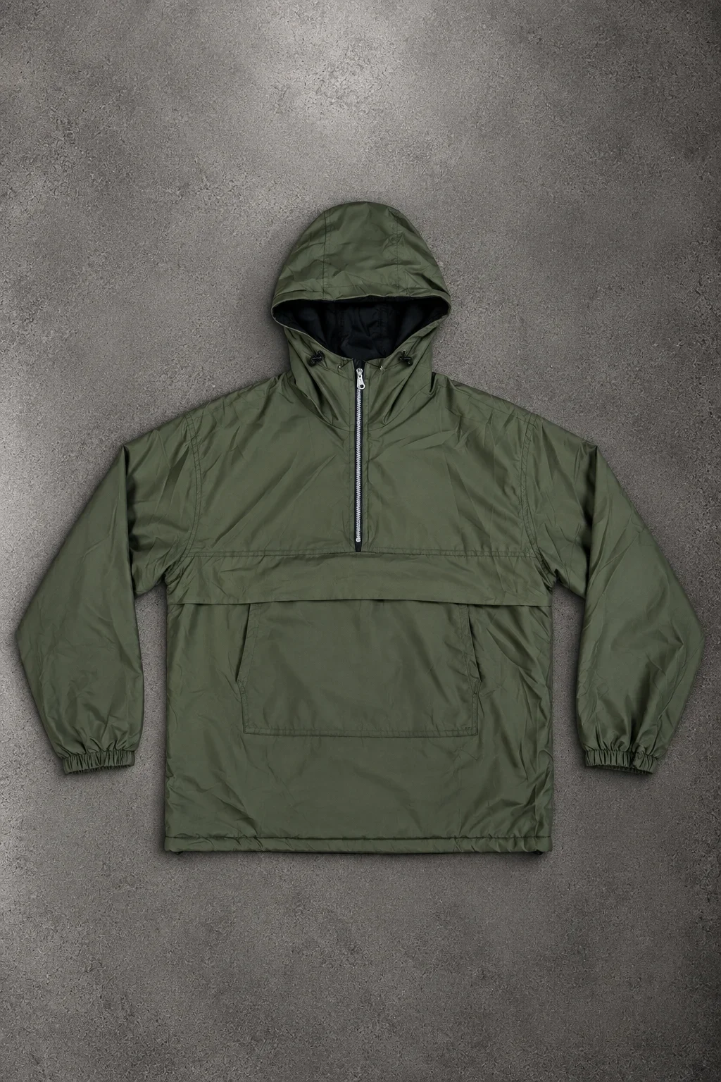 Olive green hooded half-zip anorak jacket size M