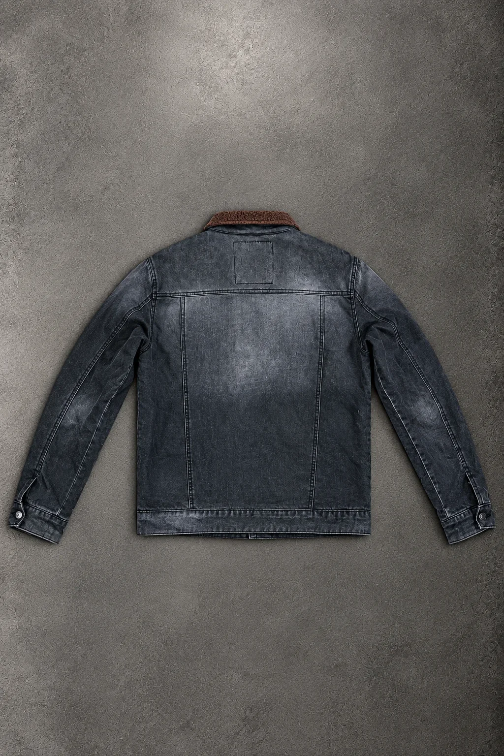 Pull&Bear black denim jacket with brown sherpa collar size L