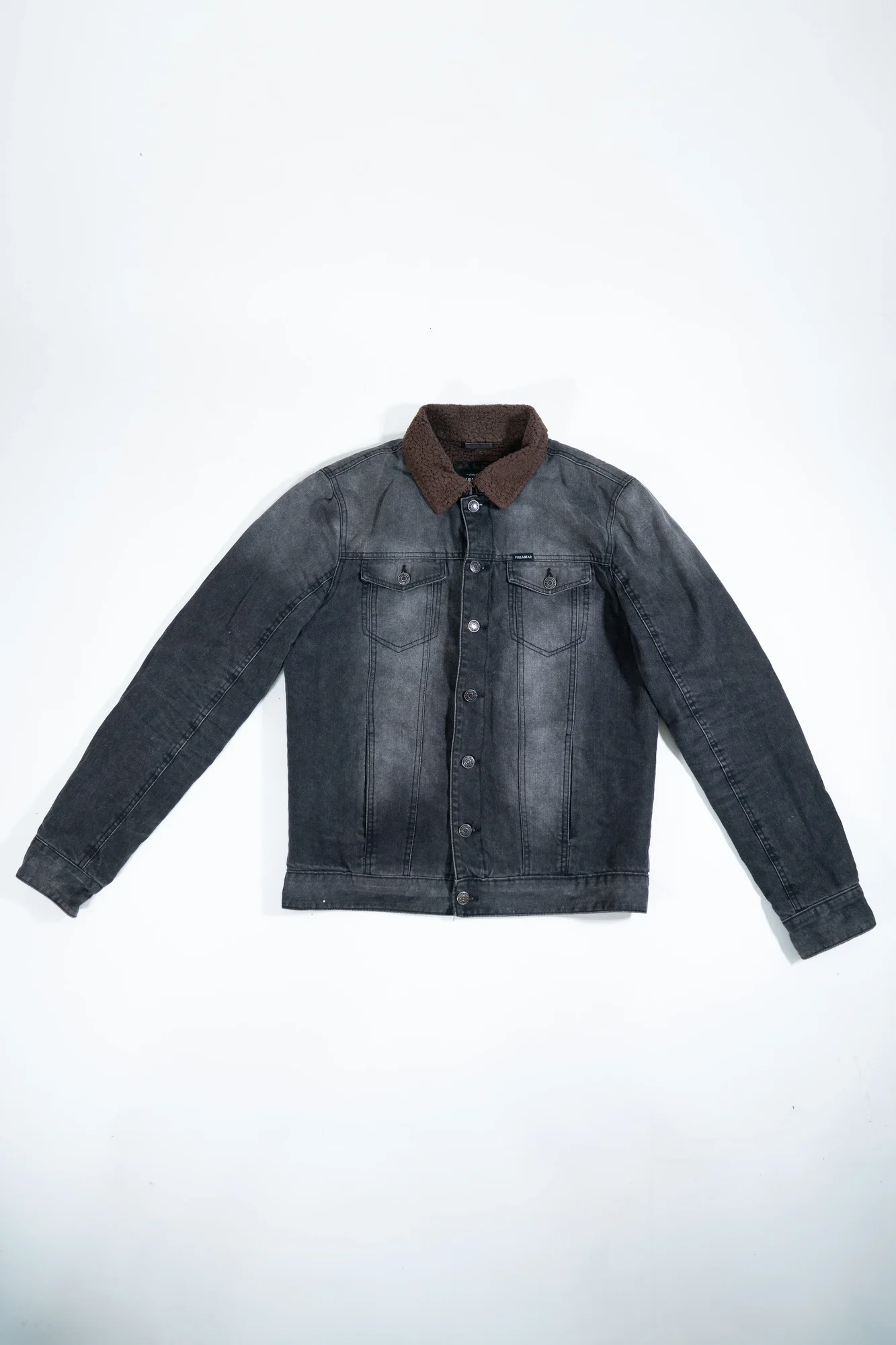 Pull&Bear – Black Denim Jacket with Sherpa Collar - Image 3