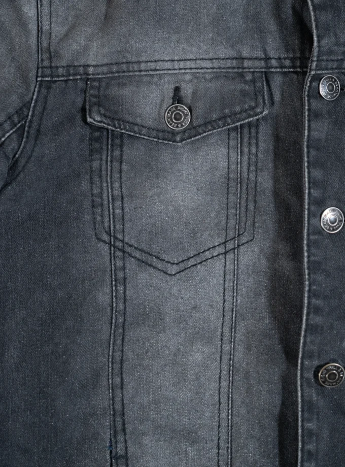 Pull&Bear – Black Denim Jacket with Sherpa Collar