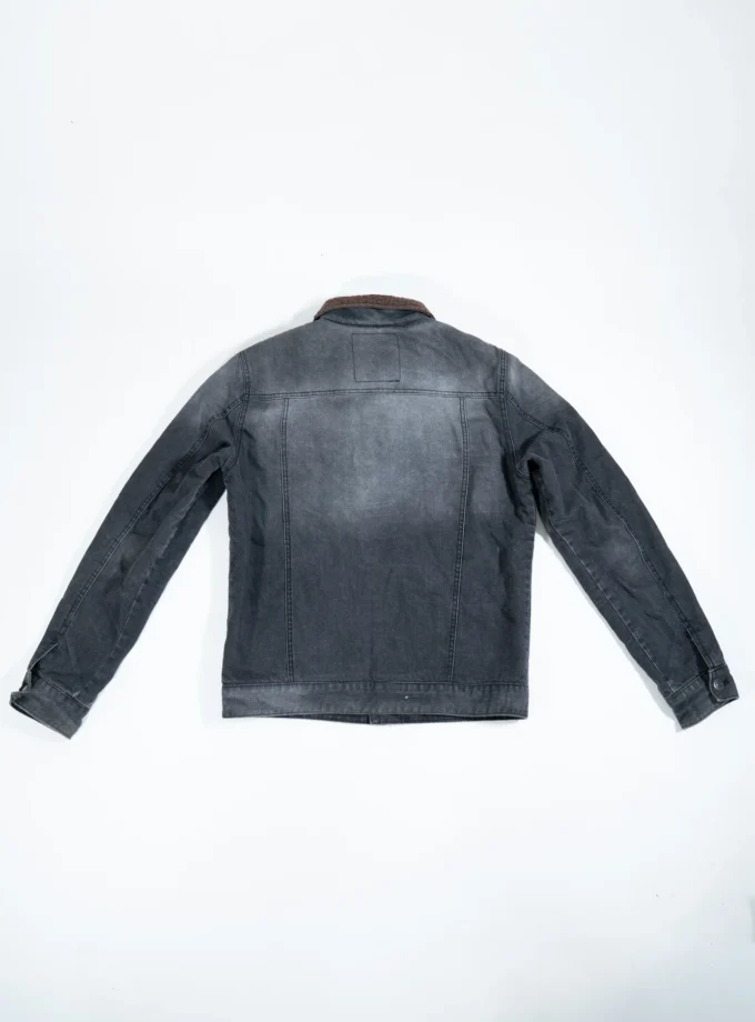 Pull&Bear – Black Denim Jacket with Sherpa Collar