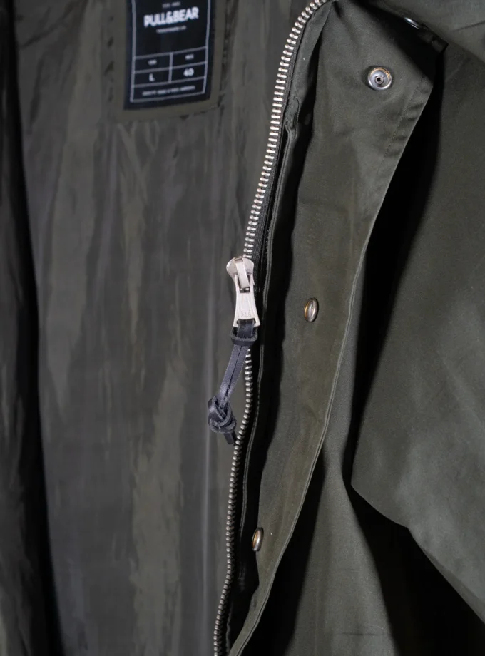 Pull&Bear – Olive Green Hooded Utility Parka