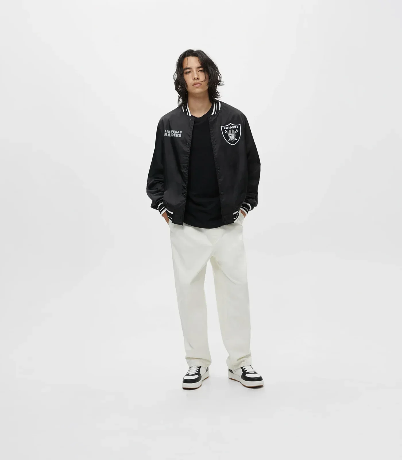 Pull&Bear – Las Vegas Raiders Black Varsity Jacket - Image 4