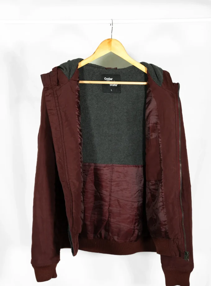 Cedar Wood State – Burgundy Hooded Jacket