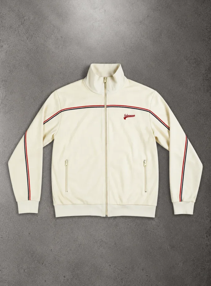 Slalom Sports vintage 90s cream track jacket with red and navy stripes
